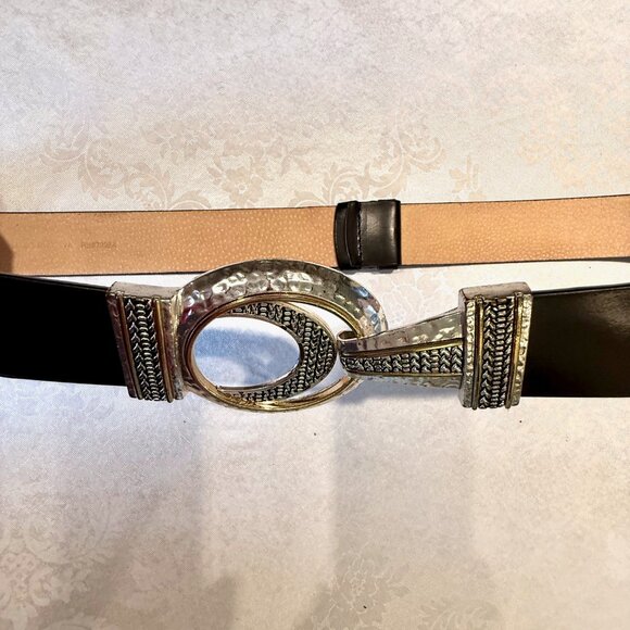 Chico’s Double Circle Interlock Belt – Black w/ Silver & Gold Metal Clasp – Size - Picture 4 of 13